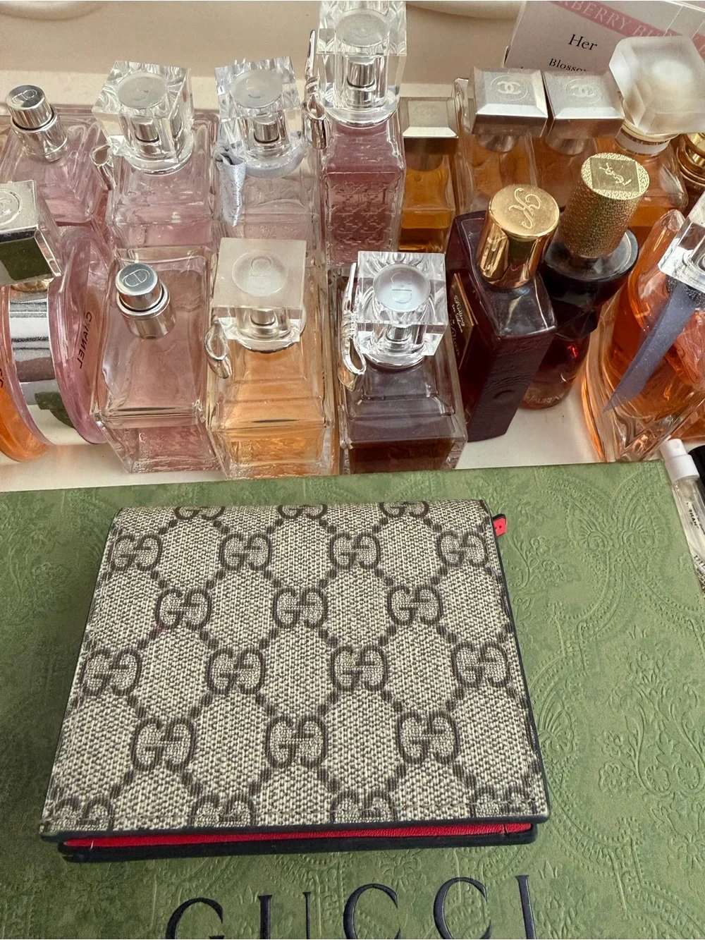 Gucci Beige/Gray GG Supreme Wallet with Red Cherry and Green Leaf